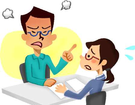 Man Angry At Woman Adviser In Consultation - Illustration (449x350)