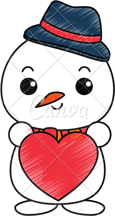 Snowman With Christmas Hat And Heart Kawaii Character - Snowman With Christmas Hat And Heart Kawaii Character (800x800)