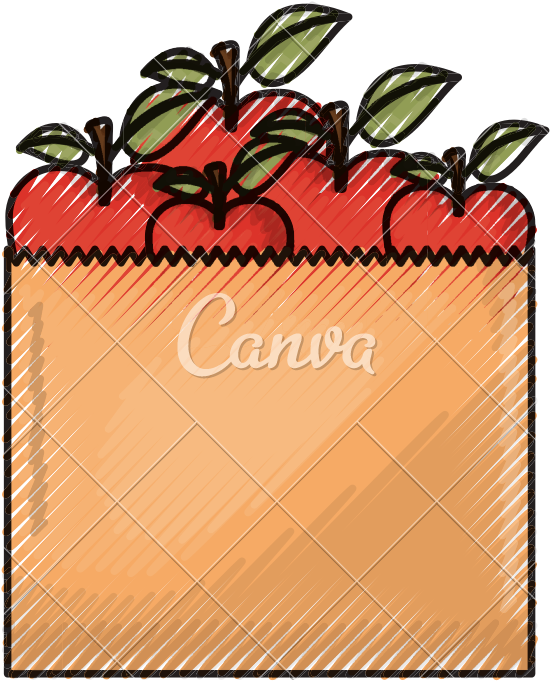 Paper Bag With Apple Fruits In Colored Crayon Silhouette - Paper Bag With Apple Fruits In Colored Crayon Silhouette (800x800)