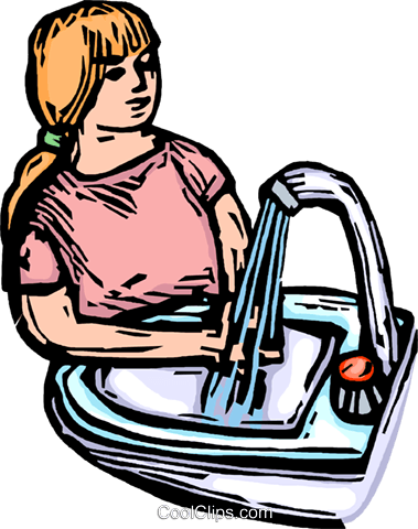 Girl Washing Her Hands Royalty Free Vector Clip Art - Girl Washing Her Hands Royalty Free Vector Clip Art (379x480)