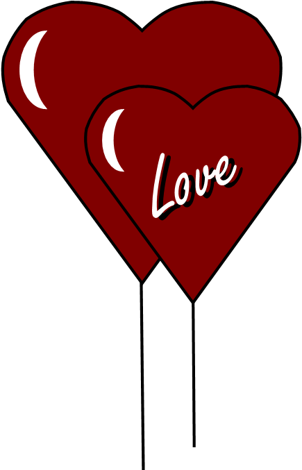 Two Red Heart Balloons With The Word "love" On One - Two Red Heart Balloons With The Word "love" On One (435x677)