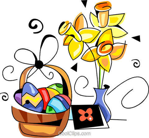 Easter Basket Royalty Free Vector Clip Art Illustration - Easter Basket Royalty Free Vector Clip Art Illustration (480x445)