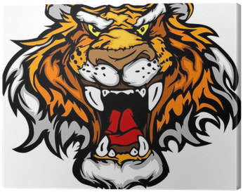 Cartoon Tiger Mascot Head Vector Illustration Canvas - Cartoon Tiger Mascot Head Vector Illustration Canvas (400x400)