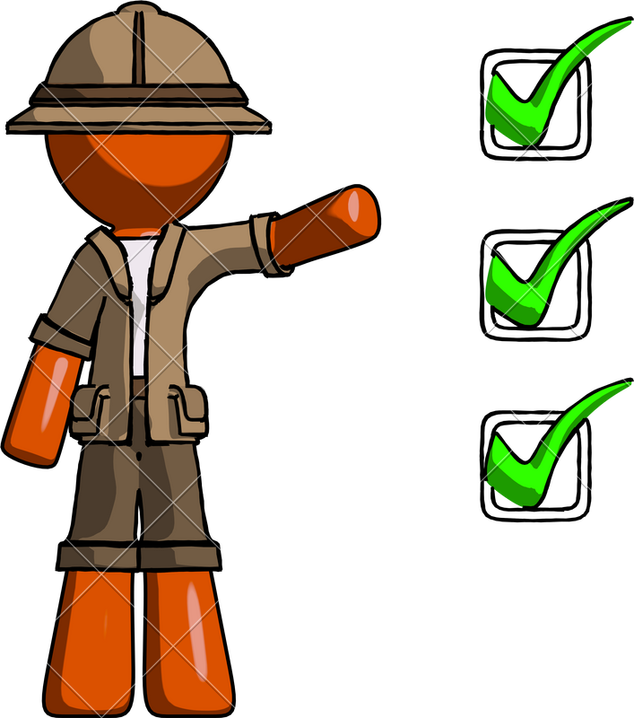 Orange Explorer Ranger Man Standing By List Of Checkmarks - Orange Explorer Ranger Man Standing By List Of Checkmarks (707x800)