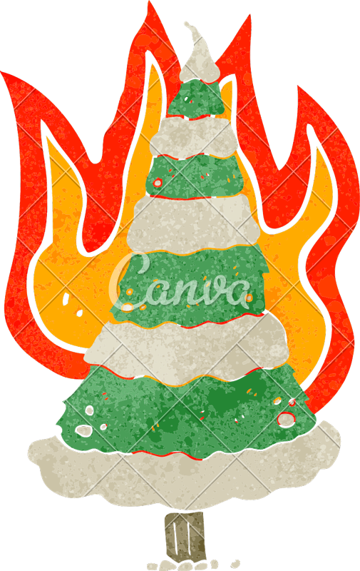 Flaming Christmas Tree Retro Cartoon - Flaming Christmas Tree Retro Cartoon (505x800)
