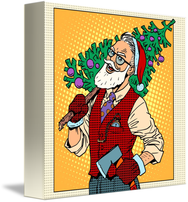 Hipster Santa Claus With Christmas Tree By Valeriy - Hipster Santa Claus With Christmas Tree By Valeriy (606x650)