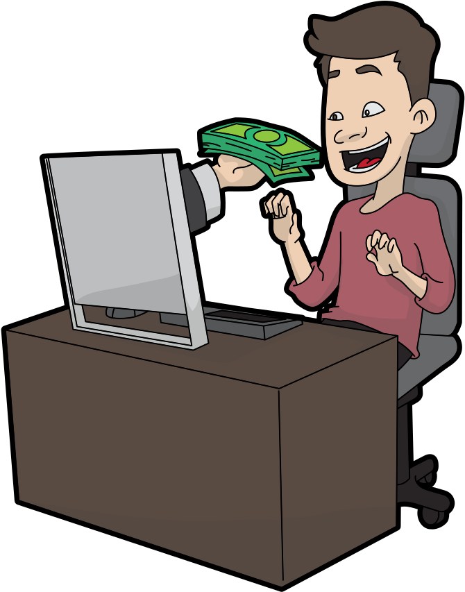 Cartoon Guy Being Handed Money By A Computer - Cartoon Guy Being Handed Money By A Computer (732x920)