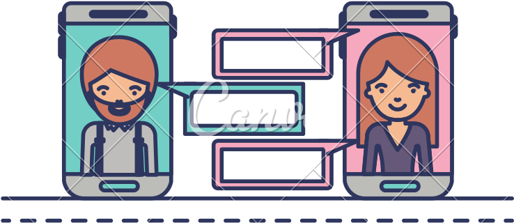 Man And Woman Social Network Chat In Smartphone In - Man And Woman Social Network Chat In Smartphone In (800x800)