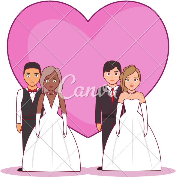 Wedding Card With Group Of Couples - Wedding Card With Group Of Couples (800x742)