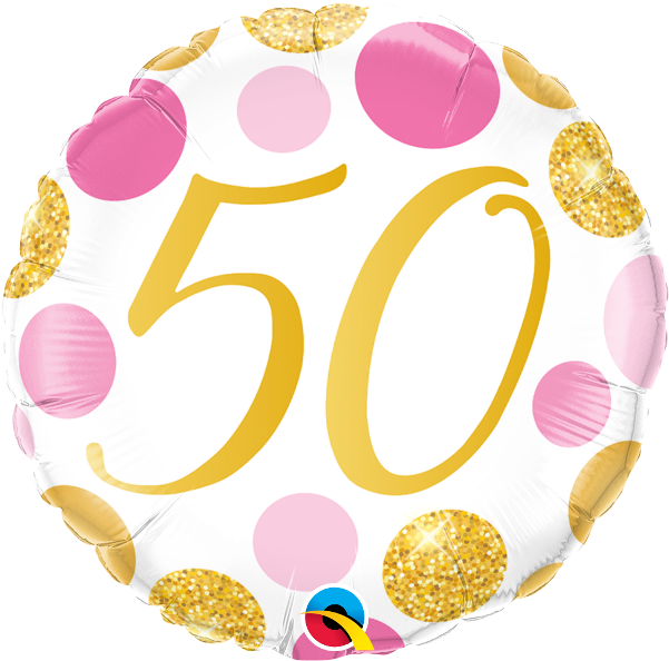 50 Pink & Gold Dots 18" Foil Balloon - 50 Pink & Gold Dots 18" Foil Balloon (600x600)