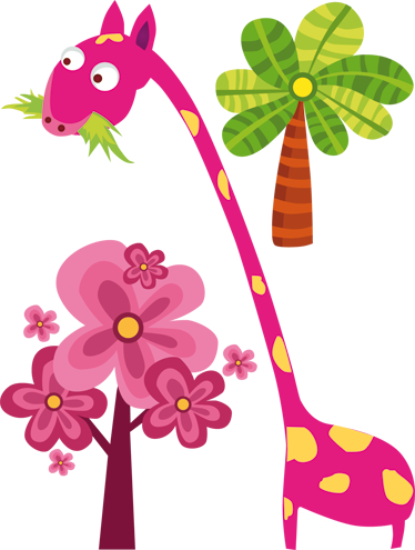 Pink Giraffe Kids Sticker - Pink Giraffe Kids Sticker (374x495)