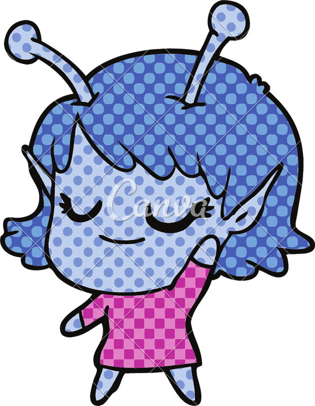 Smiling Alien Girl Cartoon - Smiling Alien Girl Cartoon (621x800)