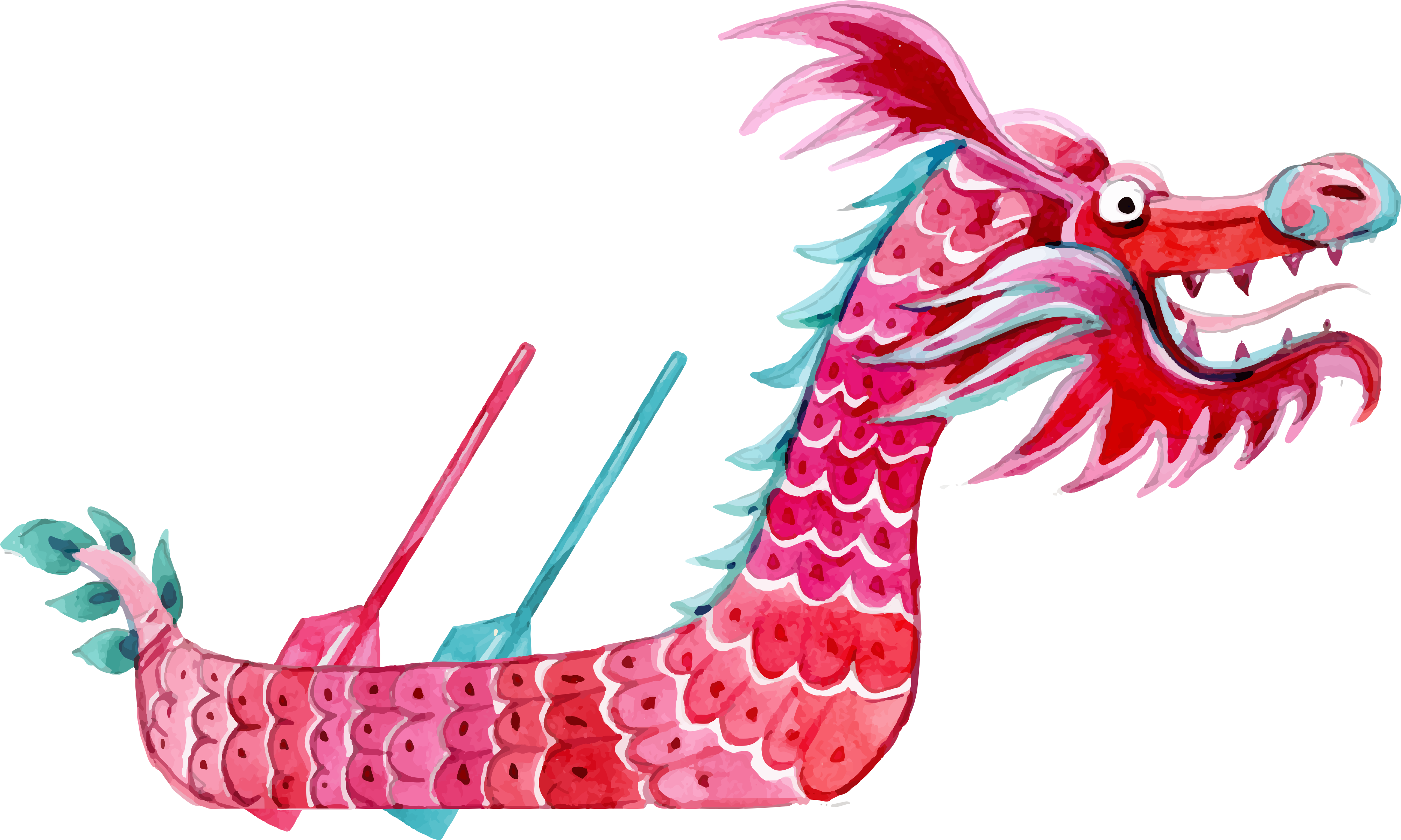 Hand Painted Cartoon Red Dragon Boat Decoration Vector - Hand Painted Cartoon Red Dragon Boat Decoration Vector (4252x3556)