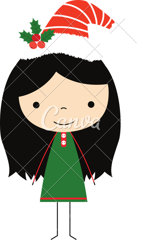 Cute Vector Christmas Elf Stick Figure Girl With Santa - Cute Vector Christmas Elf Stick Figure Girl With Santa (475x800)