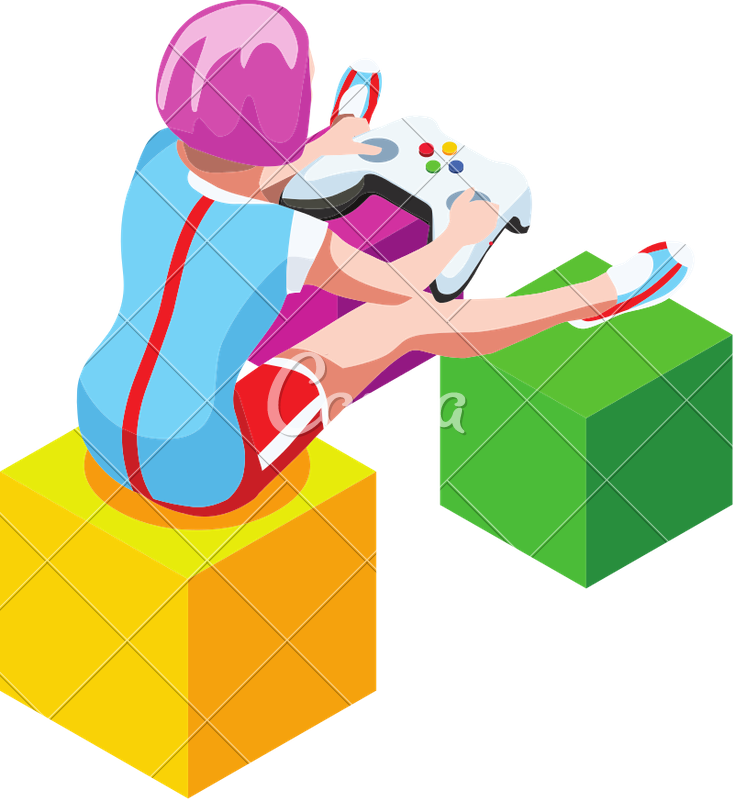 Gamer Girl Isometric Icon Retro Game Set Vector Illustration - Gamer Girl Isometric Icon Retro Game Set Vector Illustration (734x800)
