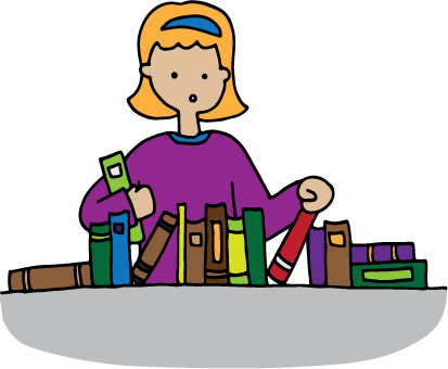 A Child Searches Through Some Unsorted Books On A Shelf - A Child Searches Through Some Unsorted Books On A Shelf (413x340)