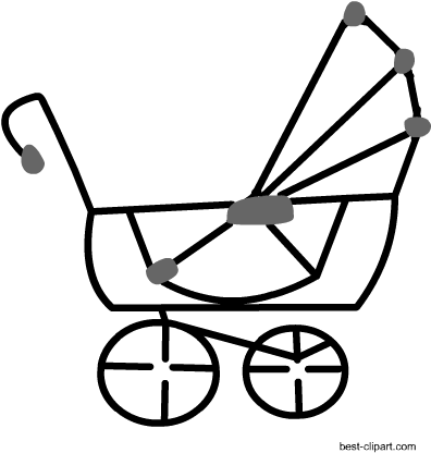 Black And White Baby Carriage Free Clipart - Black And White Baby Carriage Free Clipart (396x416)