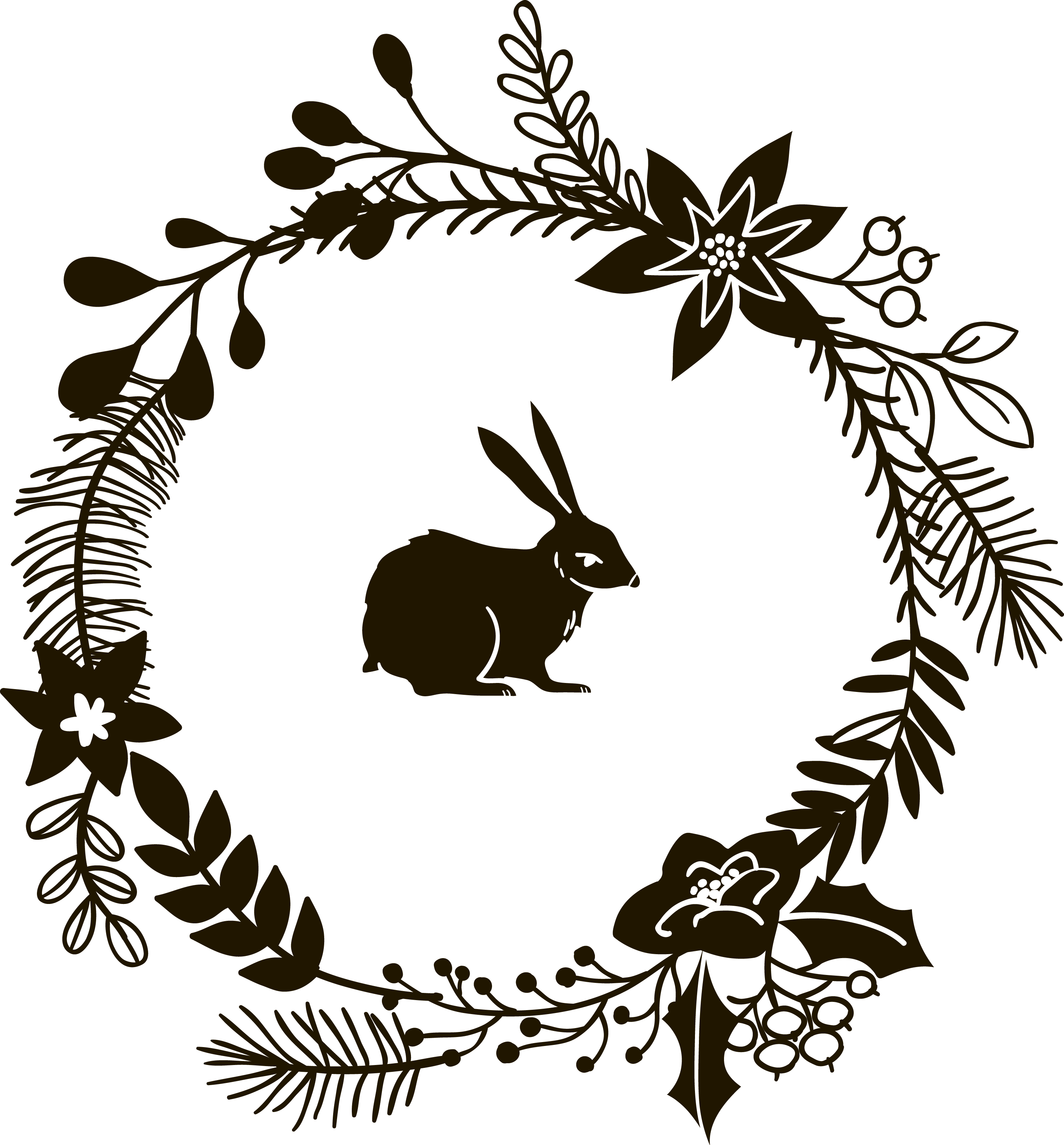 Rabbit And Wreath - Christmas Day In Black And White (2967x3192)