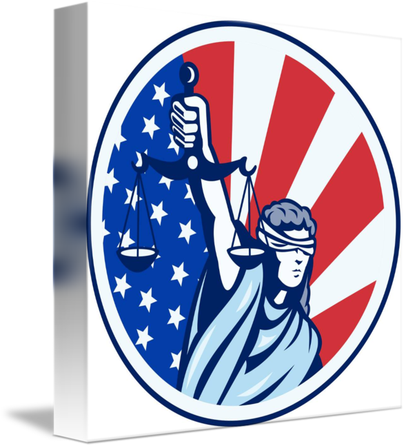 American Lady Holding Scales Of Justice Flag Retro - Lady Justice Red White And Blue (589x650)