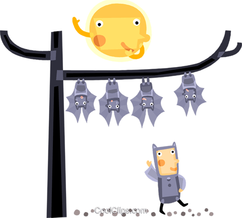 Bats On Halloween Night Royalty Free Vector Clip Art - Cartoon (480x433)