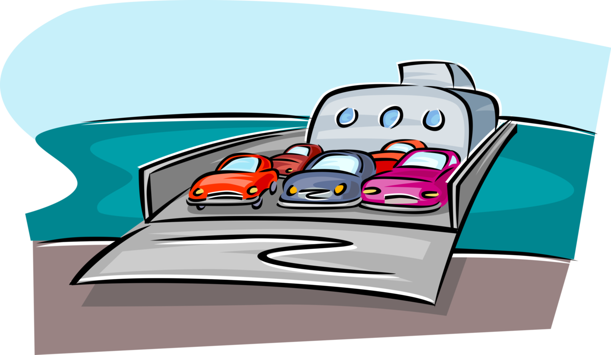 Vector Illustration Of Ferry Or Ferryboat Transports - Cartoon (1204x700)