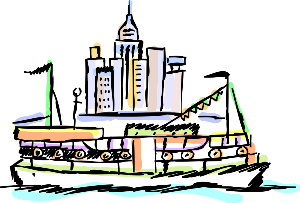 Vector Illustration Of Ferry Or Ferryboat Watercraft - Ferry Boat (1033x700)