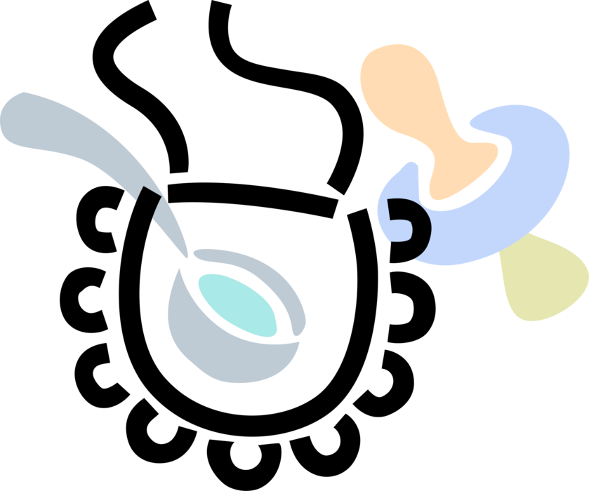 Vector Illustration Of Newborn Infant Baby Bib, Pacifier - Emblem (839x700)