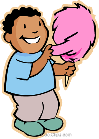 Boy With Candy Floss Royalty Free Vector Clip Art Illustration - Eat Cotton Candy Clipart (342x480)