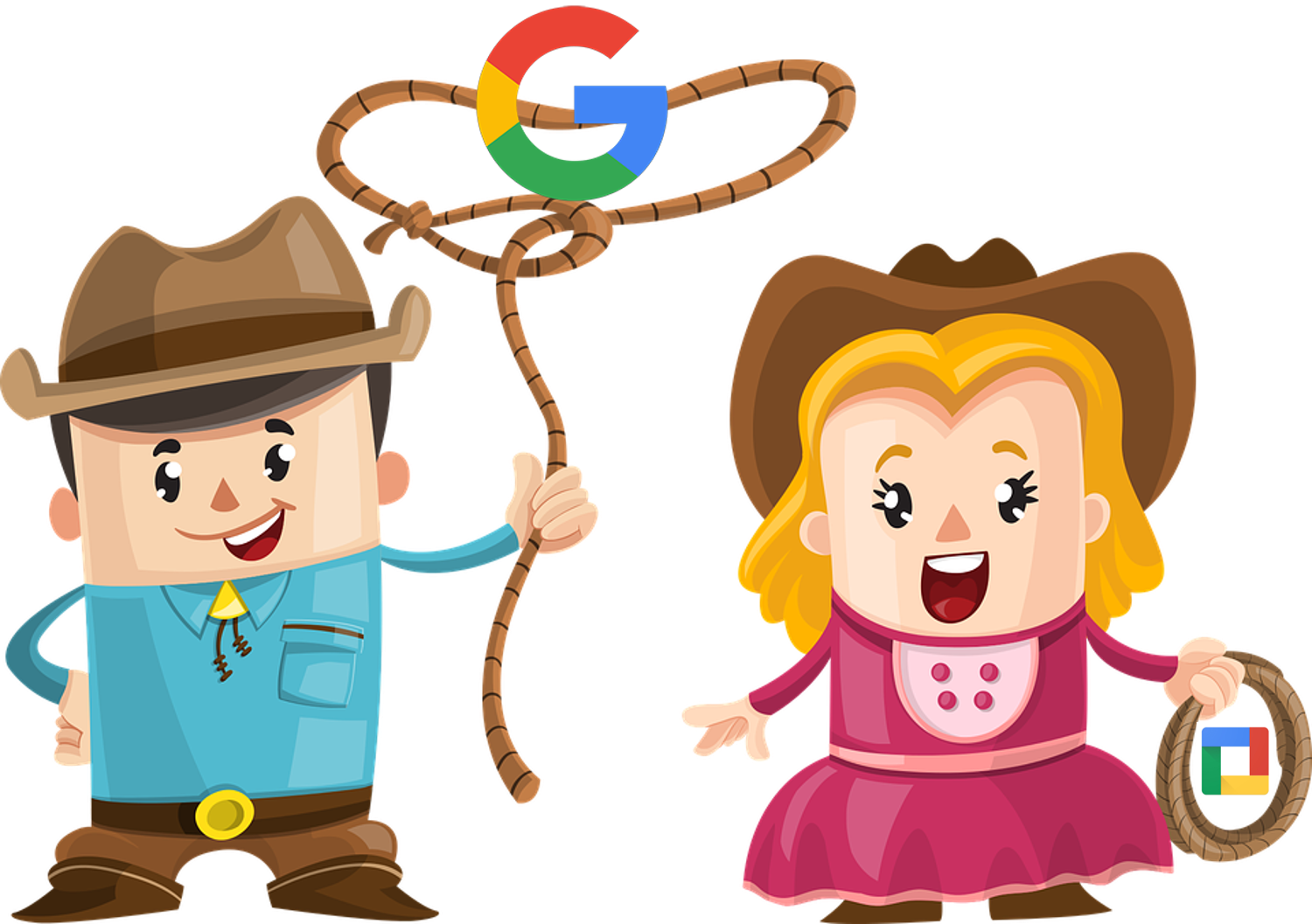 Lasso Clipart Colored Square - Cartoon Cowboy And Girl (1500x1057)