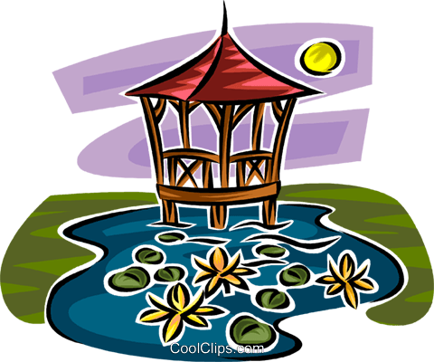 Gazebo In A Pond Royalty Free Vector Clip Art Illustration - Gazebo Vector (480x400)