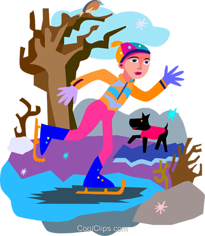 Skating On Pond Royalty Free Vector Clip Art Illustration - Illustration (418x480)