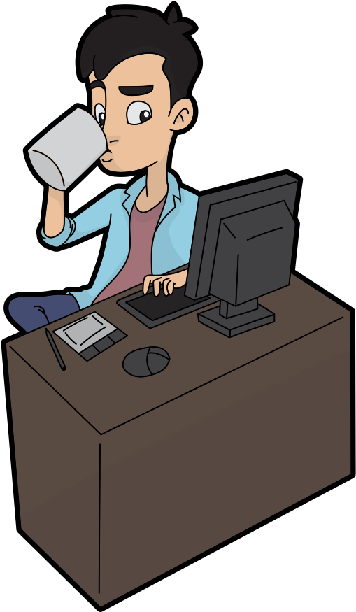 Cartoon Guy Drinks While Using A Computer - Guy On Computer Cartoon (613x939)