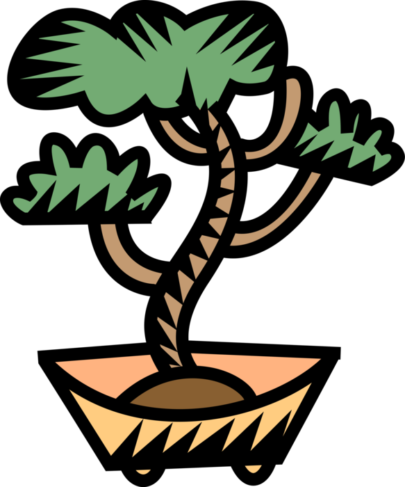 Vector Illustration Of Japanese Exotic Miniature Bonsai - Vector Illustration Of Japanese Exotic Miniature Bonsai (583x700)