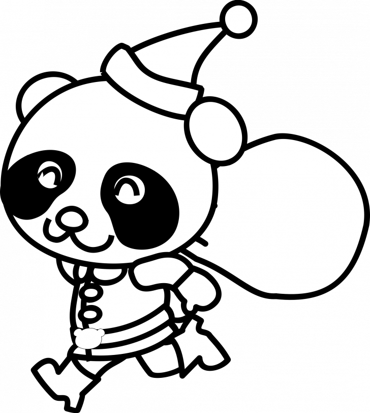 Santa Coloring Clip Art - Santa Panda Clipart Black And White (728x811)