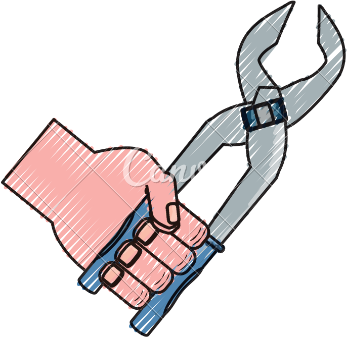 Hand With Plier Saw Vector Illustration - Cartoon (800x800)