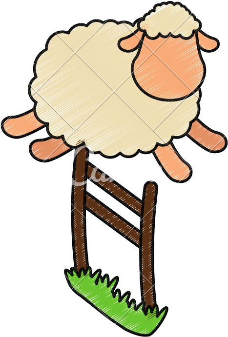 Cute Sheep Jumping The Fence - Cartoon (800x800)