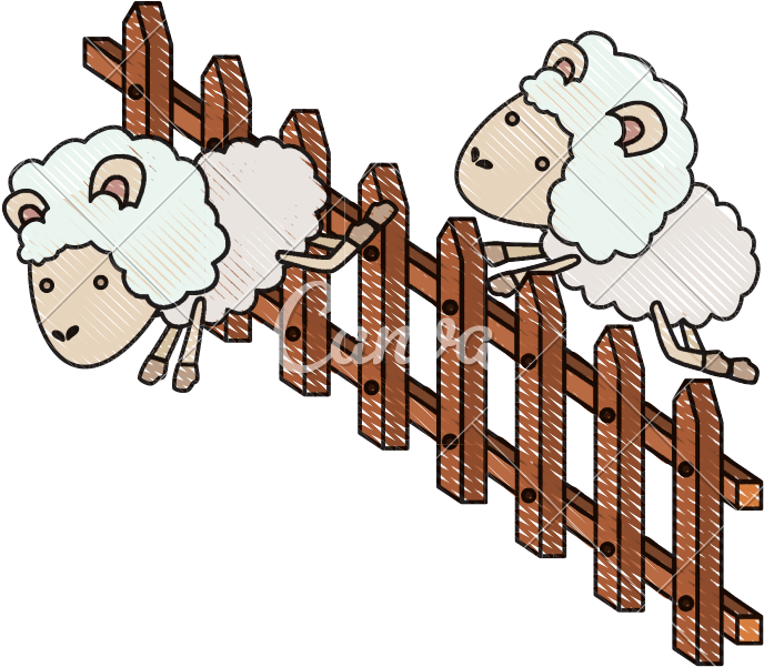 Sheep Jumping A Wooden Fence - Cartoon (800x800)