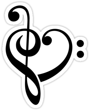 Music Heart Love Bass Clef Treble Classic - Bass Clef Treble Clef Heart (375x360)