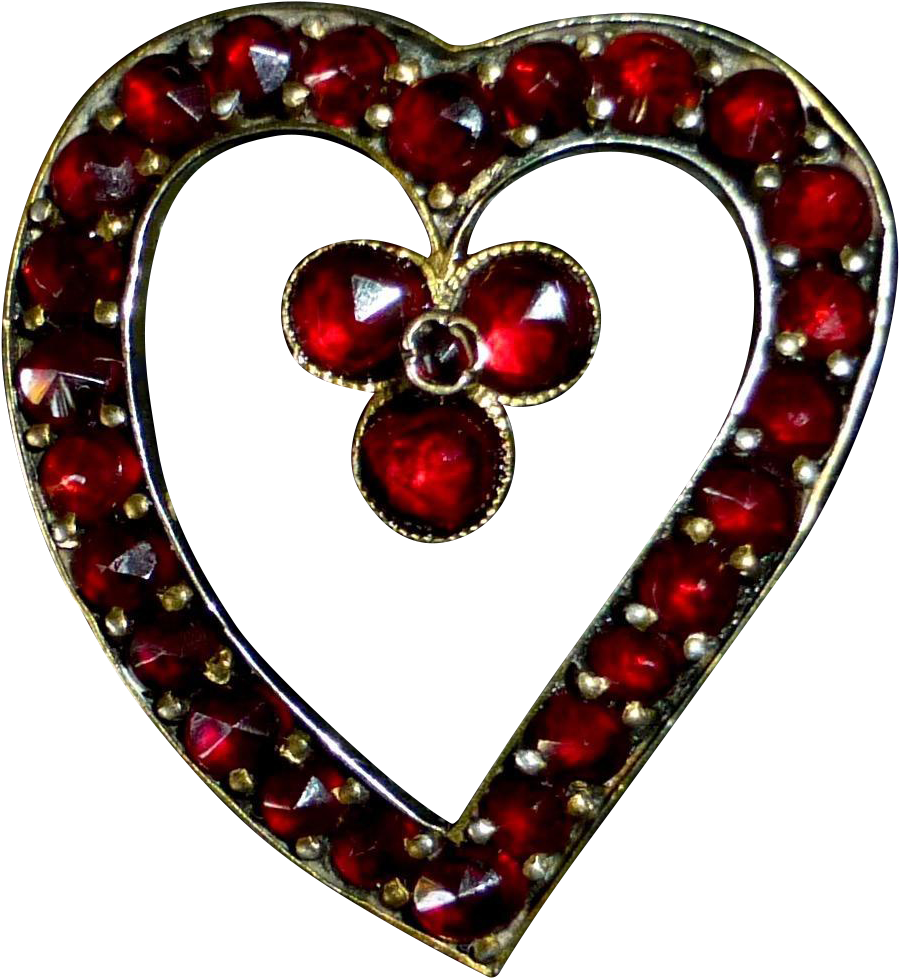 Victorian Rose Cut Garnet Stylized Heart W Small Clover - Victorian Rose Cut Garnet Stylized Heart W Small Clover (977x977)