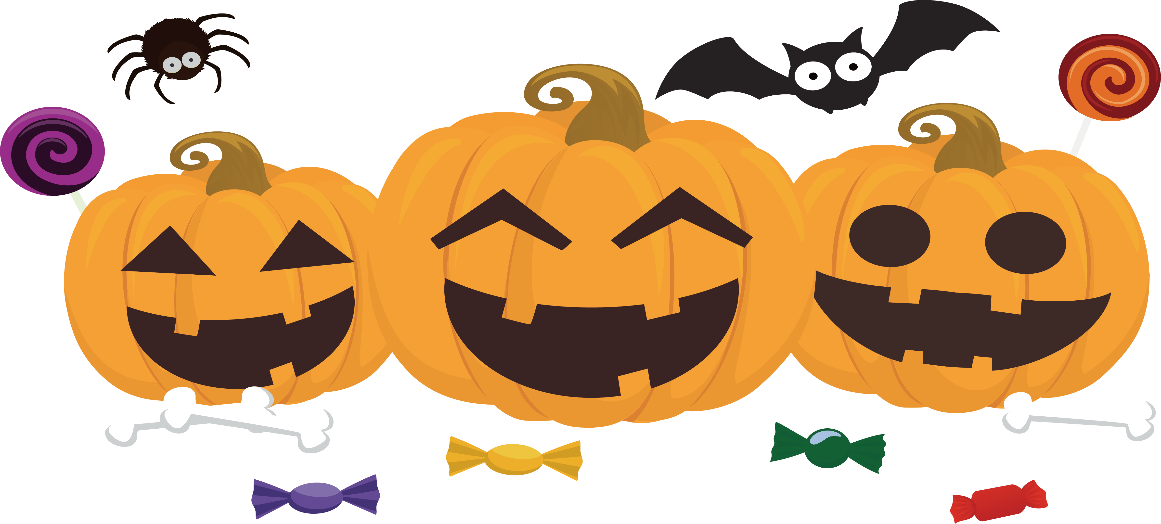 4734 X 2137 7 - Jack O Lantern And Candy Clip Art (4734x2137)