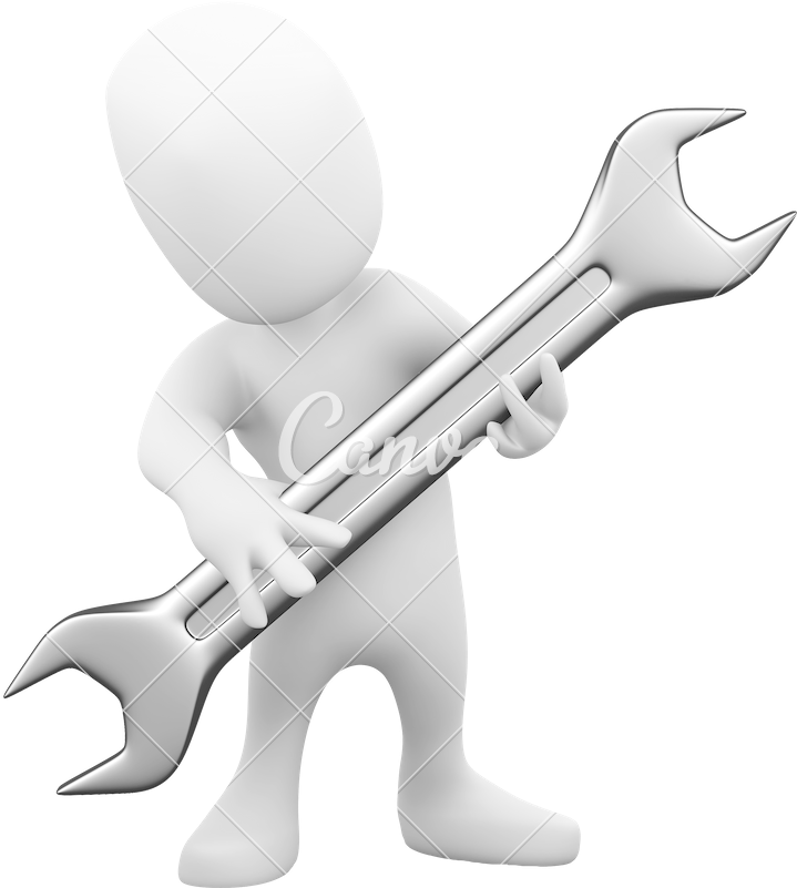 3d Little Man With Spanner - Cartoon (736x800)