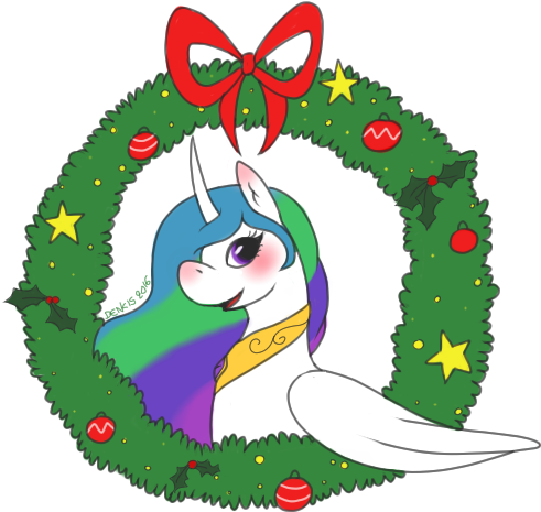 Denkis, Blushing, Christmas Wreath, Princess Celestia, - Cartoon (530x530)