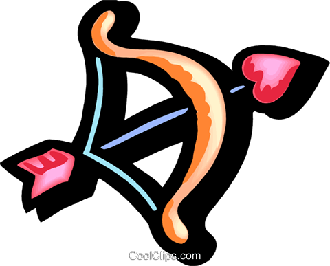 Cupids Bow & Arrow Royalty Free Vector Clip Art - Arco E Flecha Do Cupido (480x387)