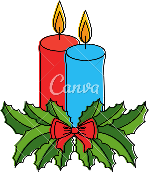 Christmas Candles With Bow And Leaves - Birthday Candle (800x800)
