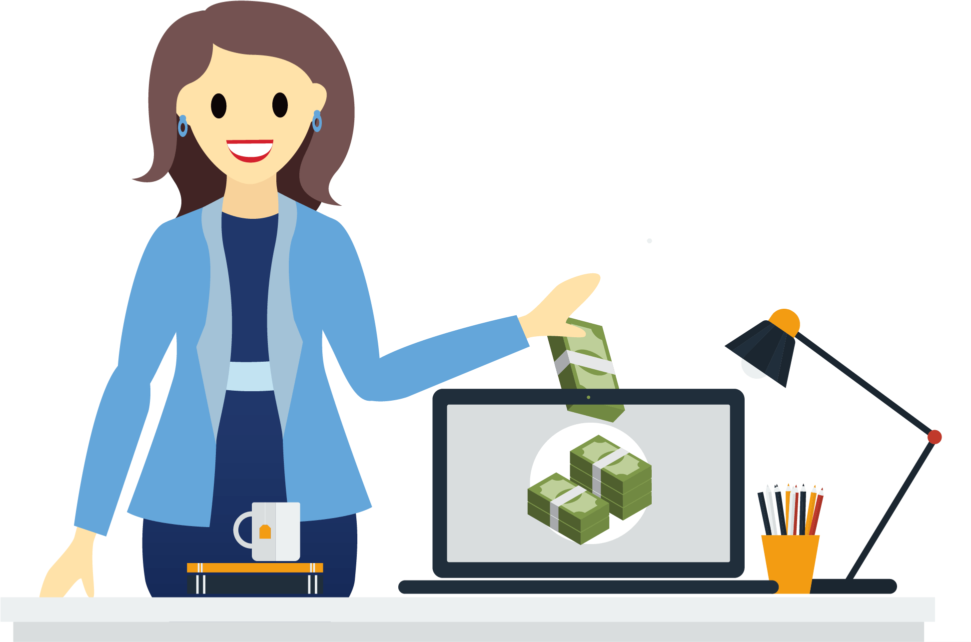 Sofia Drops Bundled Stacks Of Cash Into Her Laptop - Cartoon (2000x1478)