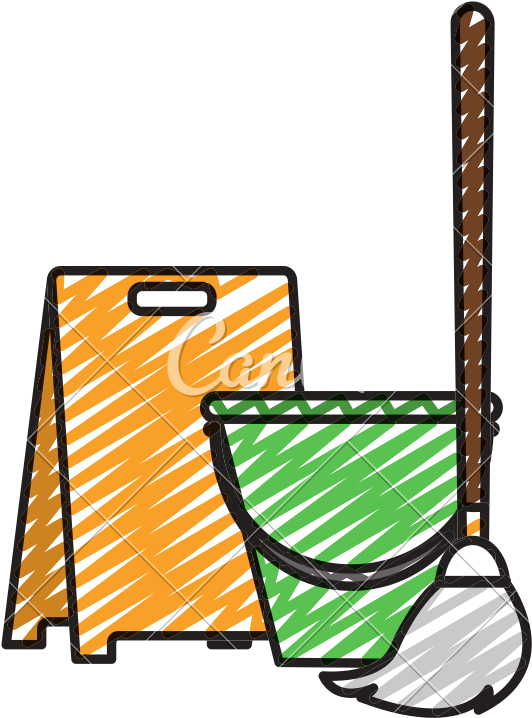 Doodle Mop With Caution Met Floor And Pail Object - Mop (800x800)