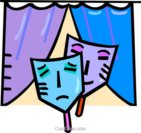 Comedy And Drama Masks Royalty Free Vector Clip Art - Drama Stage (480x452)