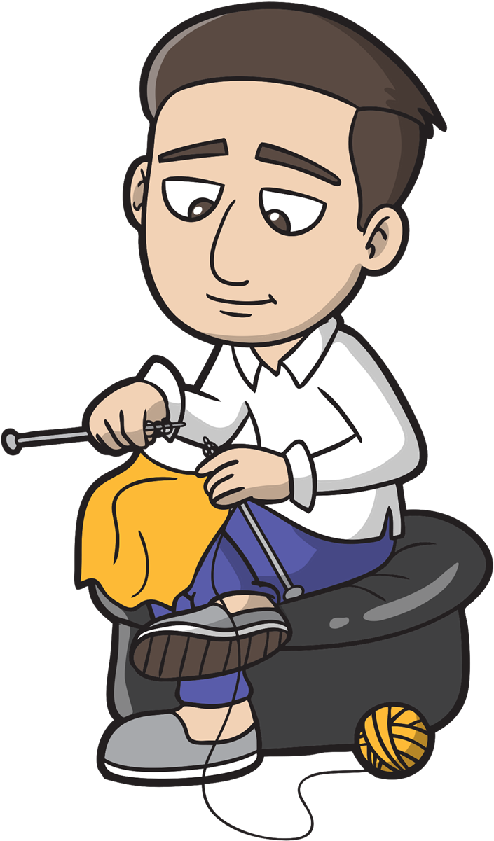Men's Knit & Crochet Class - Man Knitting Cartoon (713x1200)