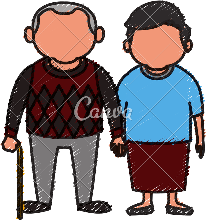 Cute Grandparents Couple Vector Icon Illustration - Illustration (800x800)