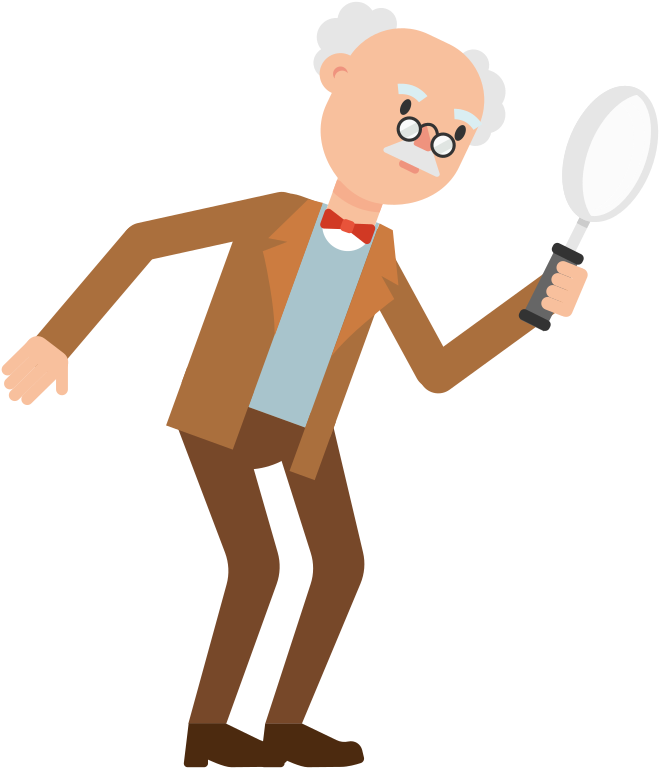 Clipart Person Magnifying Glass - Cartoon Professor With Magnifying Glass (2000x1125)